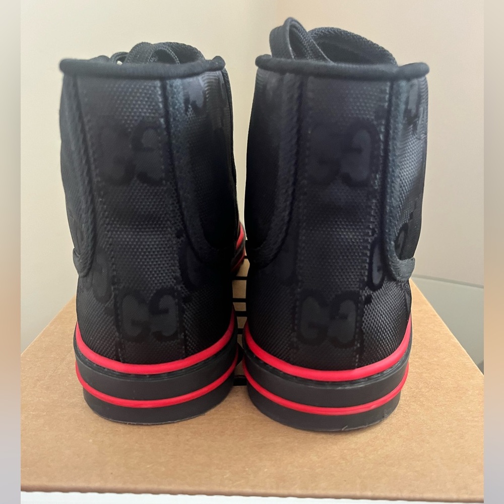 Gucci Black High-Top Sneakers with Red and Green Web Stripe - Picture 5 of 6